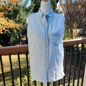 GAP Light Blue Chambray Sleeveless Button-Down Shirt